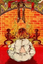 1910 Embossed Christmas Postcard Child Sitting In Front Of Fireplace - $14.85