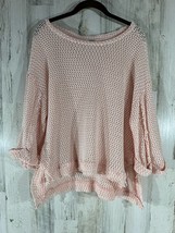 Umgee USA Womens Knit Sweater Size Medium Pink White Open Knit Semi-sheer Frayed - £14.77 GBP