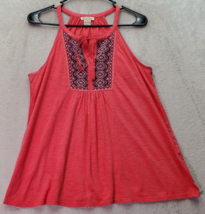 Lucky Brand Tank Top Women Size XS Pink Sleeveless Embroidered V Neck Drawstring - £14.41 GBP