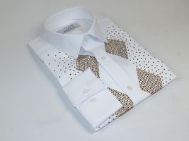 Men CEREMONIA Turkey Shirt 100% Cotton Fancy Rhine Stones #Rio 13 White Slim Fit image 4