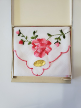 Vintage Ciba Floral Embroidered Handkerchief Made in Switzerland All Cotton #2 - £7.59 GBP