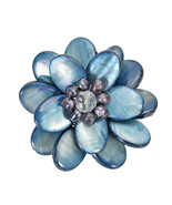 Blue Mother of Pearl Sweet Azalea Floral Pin-Brooch - £15.57 GBP