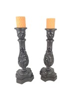 Vintage 16&quot; Gothic Architectural Salvage Leaf Scroll Black Pillar Candle... - $1,007.37 MXN