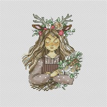 Spring Cross stitch Forest Girl pdf pattern - Spring Girl cross stitch deer  - £3.81 GBP