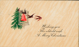 Embossed Xmas Tree Bell Birds Christmas Postcard 1912 Green Washington Stamp - £19.74 GBP