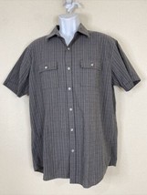 Van Heusen Studio Men Size L Gray Striped Textured Button Up Shirt Slim Pockets - £5.05 GBP