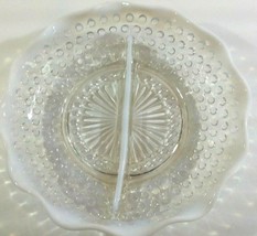 Fenton Glass White Opalescent Rim Divided Dish 7.5&quot; Hobnail Moonstone - £8.69 GBP