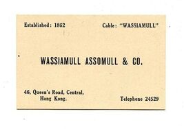 Wassiamul Assomull &amp; Co. Business Card Queen's Road Central Hong Kong - $17.82