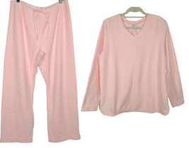Lands End Women&#39;s Pink Fleece Long Sleeve Lounge Set Pajamas Size XL - $49.99
