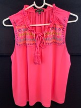 NEW! Always Indigo Women’s Embroidered Pink Top Sleeveless Large Juniors  - £9.92 GBP