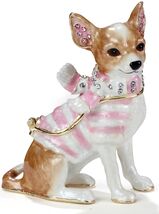 Chihuahua with Pink Scarf Bejeweled Enamel Dog Trinket Box 2.75 inch - $45.98
