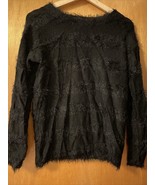 Joseph A Black Fuzzy Striped Pullover Tunic Sweater Size Med - $16.82