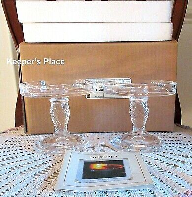 Primary image for Set Of 2 Longaberger Glass Pedestal Candle Holders Clear Basket Weave New Box