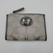 Coach Womens Wallet Gray Monogram Mini Coin Pouch Keychain Purse Two Pocket - $20.33