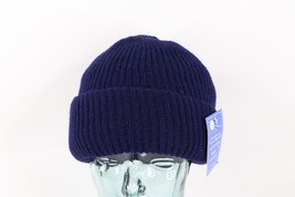 NOS Vintage 90s Streetwear Blank Double Faced Chunky Knit Beanie Hat Navy Blue - £39.07 GBP