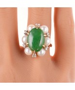 Sz6 Estate 18k Jadeite, Diamond, and pearl ring - $1,876.05