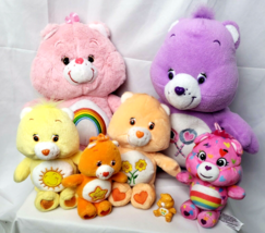 Care Bear Plush Lot 8 Vintage to Modern Tie Dye Cheer Share Friend Rainbow Color - £34.10 GBP