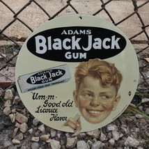 Vintage 1930 Adams Black Jack Chewing Gum Porcelain Gas And Oil Pump Sign - £99.91 GBP