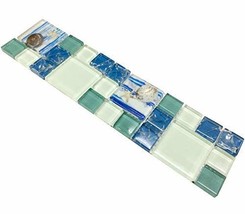 Beach House Style Bathroom Tile Blue White Crack Glass Backsplash 3&quot;x12&quot;... - £20.41 GBP