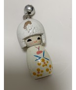Kokeshi miniature vintage wooden charm white kimono - $23.58 CAD
