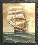 Renato Longanesi-Full Sail Clipper in Open Sea-Framed Original/Canvas/Si... - £2,122.63 GBP