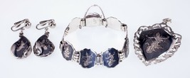 Gorgeous Sterling Silver Niello Jewelry Set (Earrings, Bracelet, Pendant) - £430.61 GBP