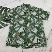 Vintage Stitch Hawaiian Shirt Size M Green Tan Tropical Floral Aloha Tik... - £22.67 GBP