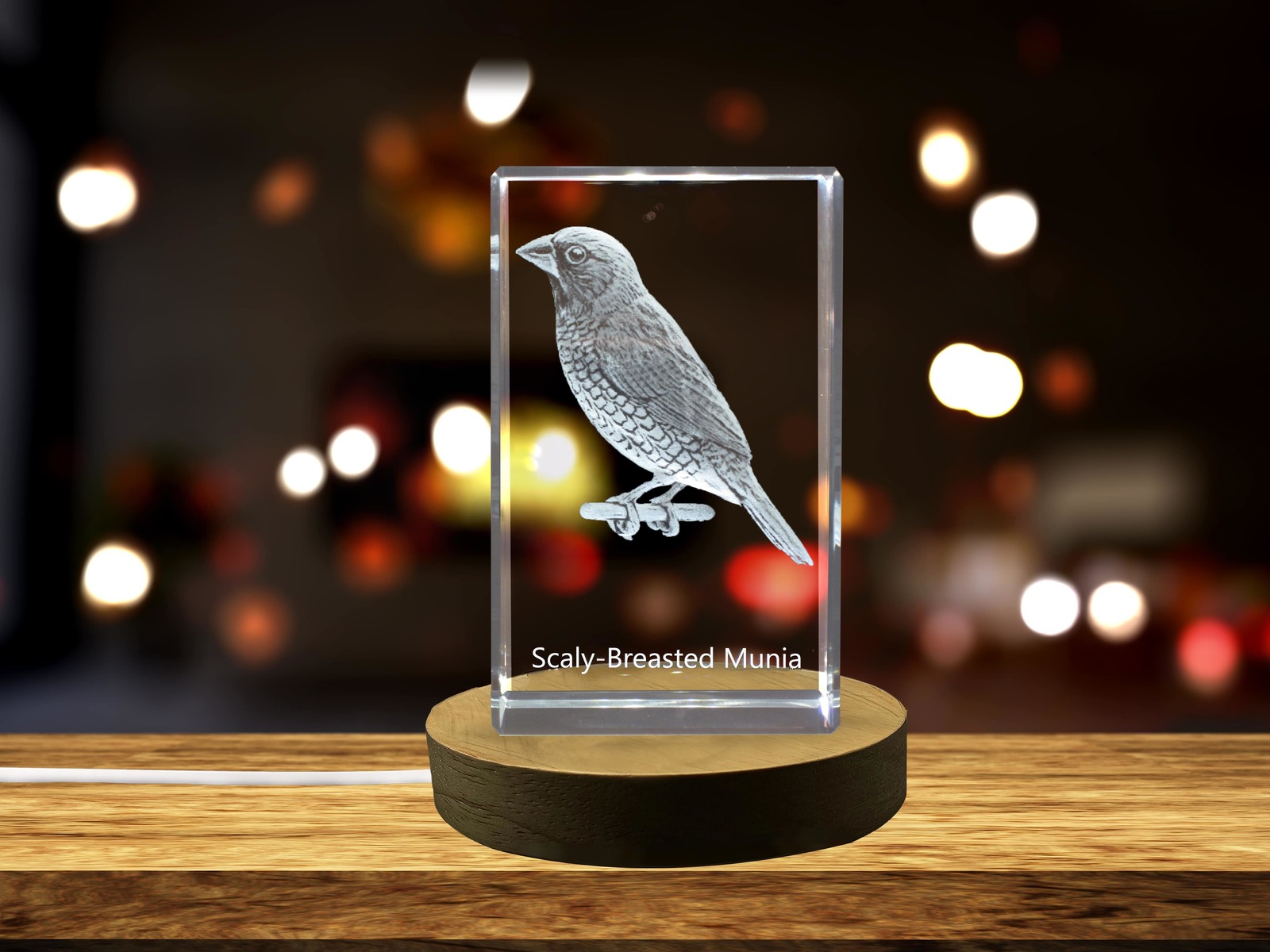 LED Base included | Scaly-Breasted Munia 3D Engraved Crystal 3D Engraved Crystal