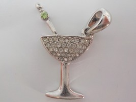 Small Jeweled Charm Martini Glass White/Clear Faux Diamonds Silver Color GrnStir - £3.98 GBP