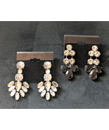Black and White Rhinestone Silver Dangle Earrings Set Formal Bridal Prom - €16,34 EUR