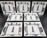 (7) 222 Fifth City Block New York Square Appetizer Plate Set Black White... - £45.71 GBP