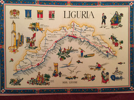 Beautiful Large Vintage detailed Souvenir Map of Liguria Italy Made on Cotton no - £19.54 GBP