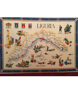 Beautiful Large Vintage detailed Souvenir Map of Liguria Italy Made on C... - £19.66 GBP