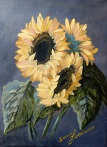 Sunflowers Yellow Floppy Bouquet Original Oil Painting by Irene Livermore - $200.00