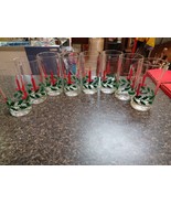 Matched Set 8 MCM Christmas Candle Holly Berry Glasses Highball Water Tu... - $924.62 MXN
