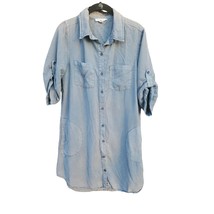 Beach Lunch Lounge Top Size S Womens Gray Half Sleeve Collard Tunic Button Front - £14.11 GBP