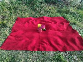 Heavy handmade, woven on a loom, rug, woolen red rug, primtive woolen rug - $130.00