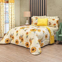 SUNFLOWERS BLANKET WITH SHERPA SOFTY THICK &amp; WARM &amp; SHEET SET 9 PCS KING... - £124.55 GBP