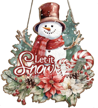 Fairysandy Let It Snow Door Sign Winter Snowman Door Decor Winter Welcom... - £10.10 GBP