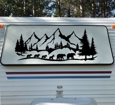 Bear Family of 6 Mountains Forest Scene Vinyl Decal V5 - RV Camper - Die Cut - £7.10 GBP+