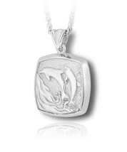 Sterling Silver Dolphins Cushion Funeral Cremation Urn Pendant for Ashes w/Chain - £265.88 GBP