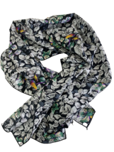 Bird Scarf Long Silky Black &amp; White with Tropical Parrot Birds Cruise Va... - $29.70