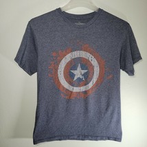 Captain America Shirt Mens Medium Faded Distressed Heather Blue Casual - $12.98