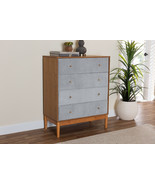 Troy Grey Corduroy and Oak Brown Wood 4-Drawer Chest - $9,362.55 MXN
