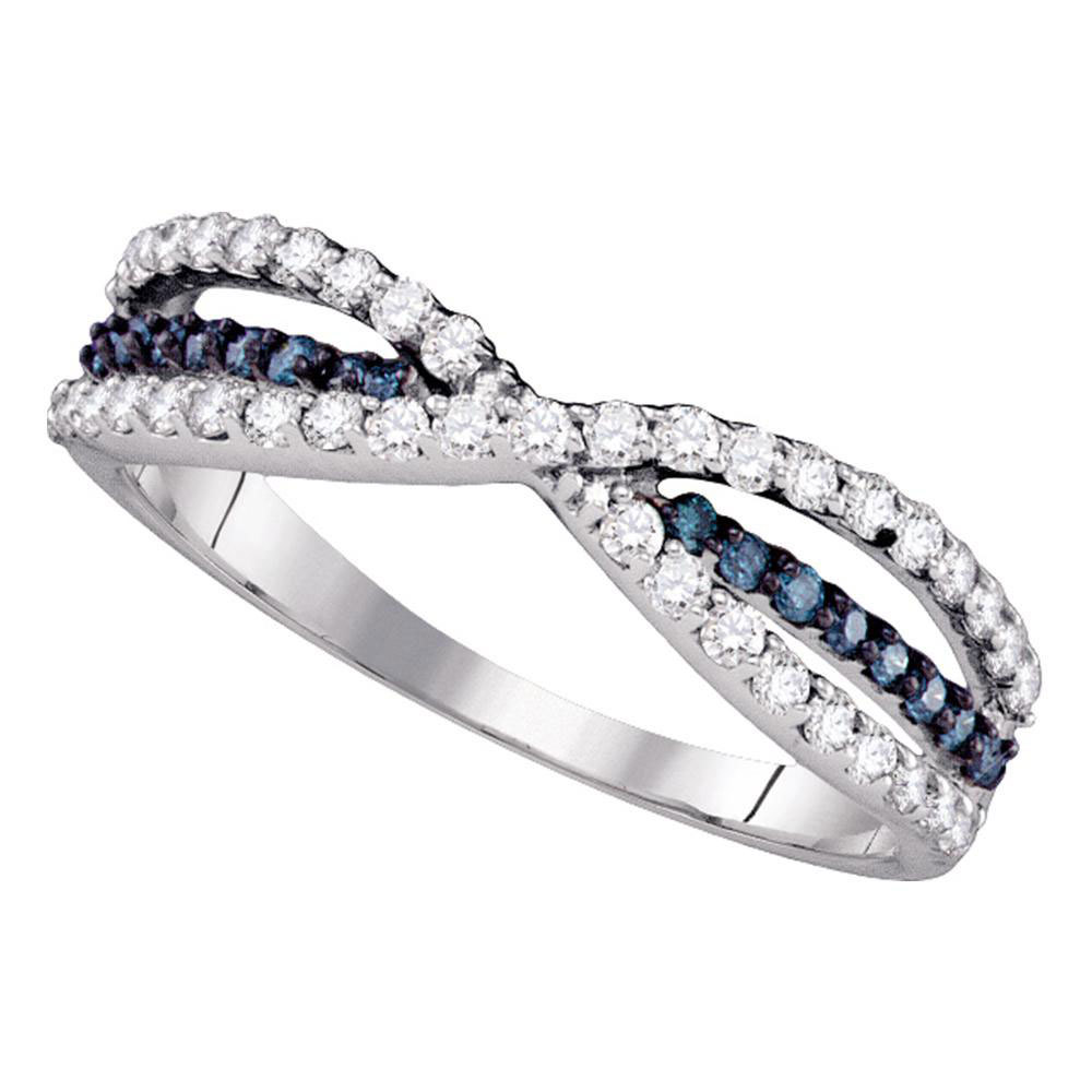 14k White Gold Womens Round Blue Color Enhanced Diamond Band Fashion Ring 1/2
