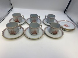 Set of 6 Spode TRADE WINDS RED Demitasse Cup &amp; Saucer Sets made in Engla... - $79.99