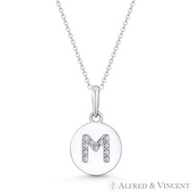 Initial Letter &quot;M&quot; CZ Crystal 14k White Gold 15x9mm Round Disc Necklace Pendant - £61.69 GBP+