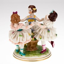 Dresden &quot;Ring Around the Rosy&quot; Porcelain Lace Figure Three Girls Nice - £383.10 GBP