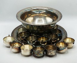 Oneida Silver Plated Punchbowl Set w/ 17 cups and Tray Underplate - $148.49