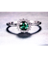 925 Sterling S Ring with .75ct.  Green Emerald with Halo of Cubic Zircons  Sz 8 - $22.77